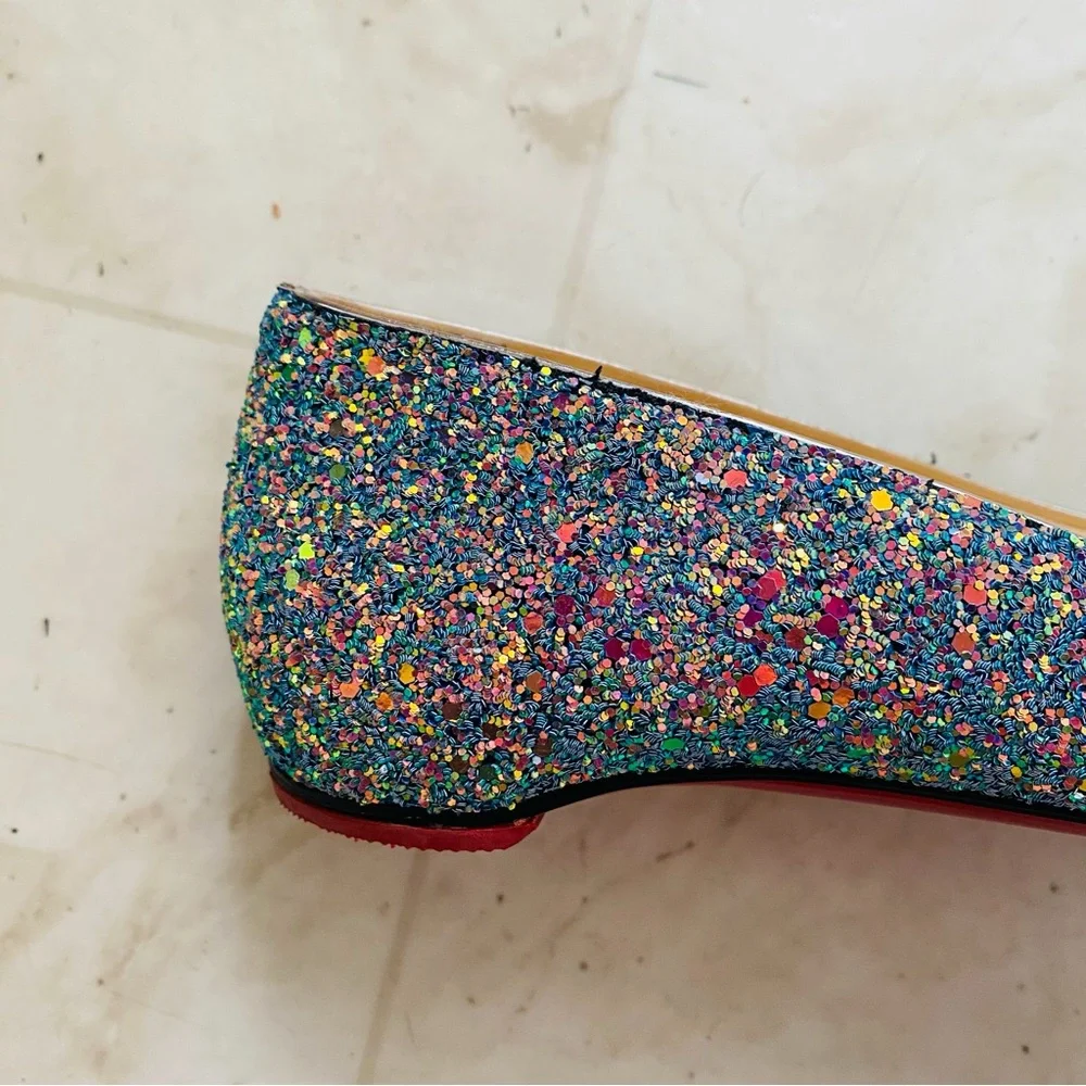 Christian Louboutin Kate Multicolor Blue Glitter Pointed Toe Ballet Flats Sz 6.5
